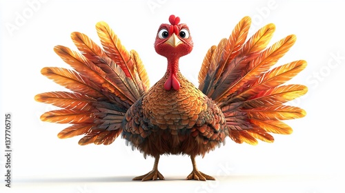 Cartoon turkey Thanksgiving celebration white background