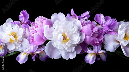 Fototapeta Naklejka Na Ścianę i Meble -  A vibrant spring garden with blooming peonies and irises,