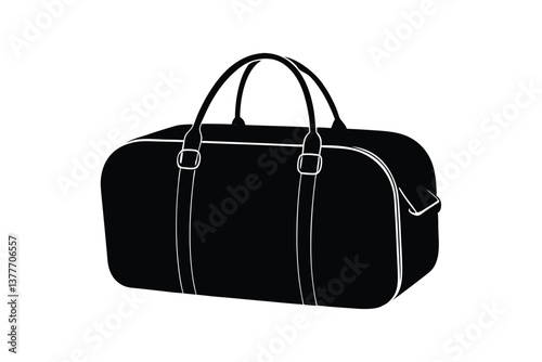 Silhouette art design of a weekender bag with leather handles and a side pocket.eps