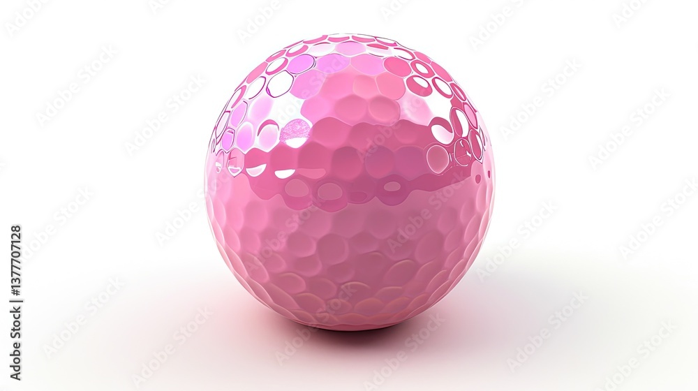Golf ball, pink in color, on a white background
