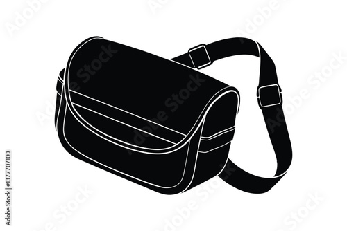 Silhouette art design of a crossbody travel bag with an adjustable strap.eps