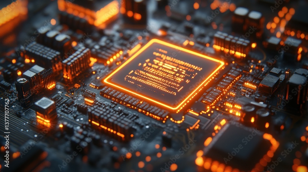 High-tech CPU on illuminated circuit board High-tech CPU on illuminated circuit board
