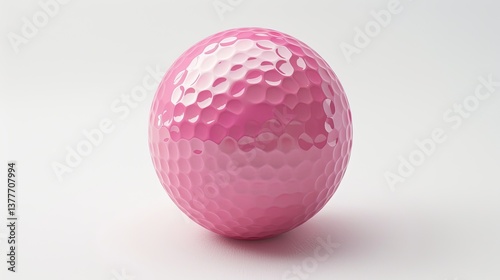 Golf ball, pink in color, on a white background