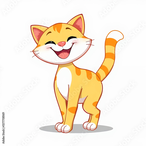 Cheerful Cartoon Cat With Bright Orange Fur.