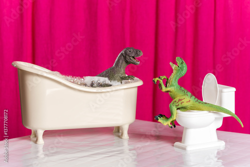 Funny dinosaurs in the bathroom