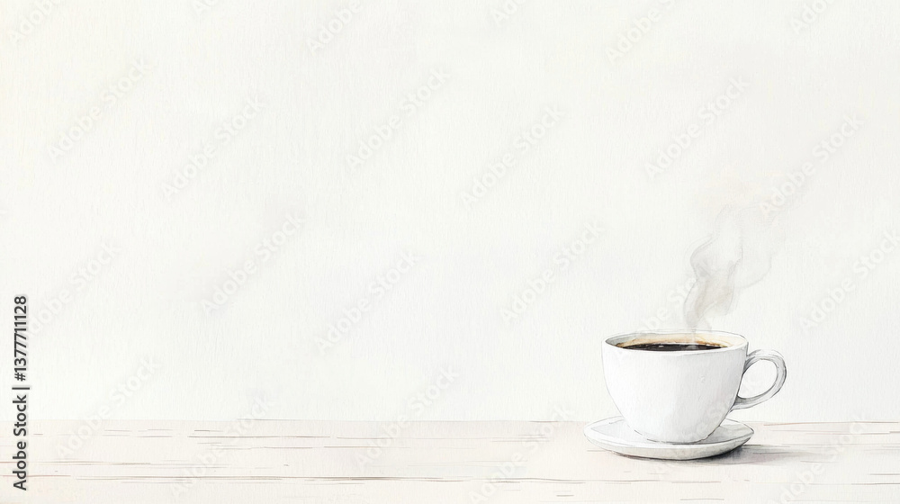 charming watercolor rendering of steaming espresso cup on wooden table, evoking warmth and comfort. simplicity of design enhances inviting atmosphere charming watercolor rendering of steaming espresso cup on wooden table, evoking warmth and comfort. simplicity of design enhances inviting atmosphere