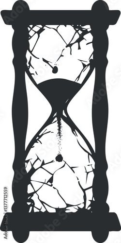 Silhouette of a broken hourglass symbolizing the fragility and passage of time.