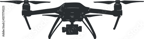Silhouette of a drone with camera, showcasing modern aerial technology and innovation.