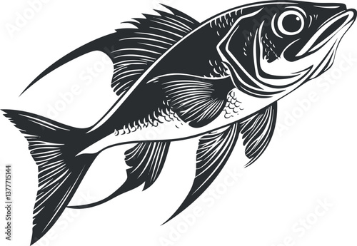 Wallpaper Mural Monochrome vector illustration of a fish with detailed fins and scales, in a stylized design. Torontodigital.ca