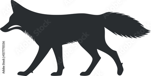 Silhouette of a walking fox, showcasing its natural grace and distinctive bushy tail.