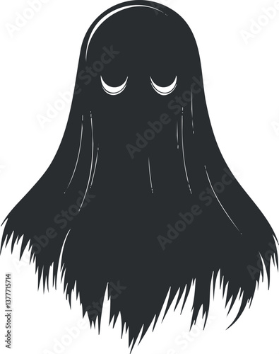 Black cartoon ghost illustration with spooky eyes, perfect for Halloween and supernatural themes.