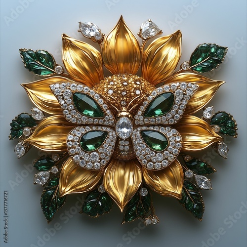 Golden Diamond-Encrusted Sunflower Brooch photo