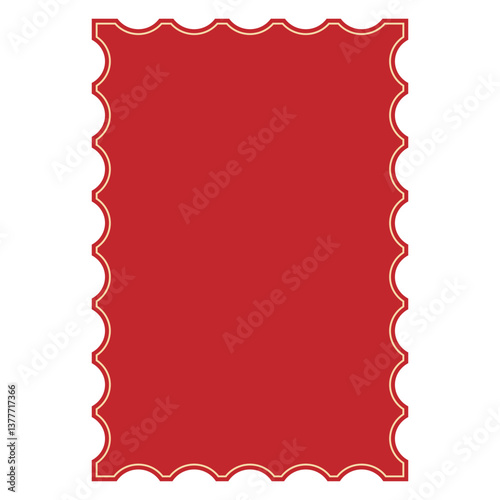 Red Decorative Scalloped Frame Cartoon Postage Stamp Blank Template Copy Space Vector Illustration Isolated on White Background