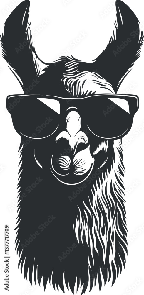 Fototapeta premium Illustration of a llama wearing sunglasses, showcasing a cool and fashionable style.
