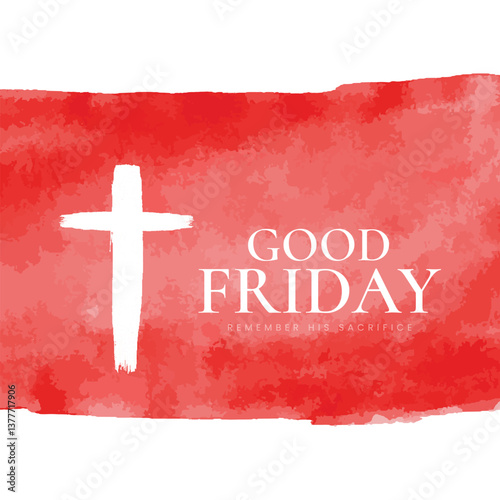 Good friday wishing and greeting social media post with red watercolour background cross, jesus christ,  vector file