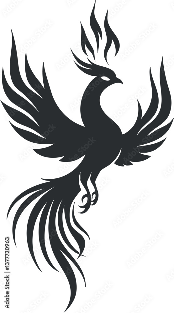 Fototapeta premium Silhouette of a mythical phoenix bird with fiery wings symbolizing rebirth and mythology.