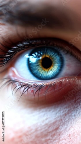 zoom in shot close up of human male eye. transition zoom to infinity black