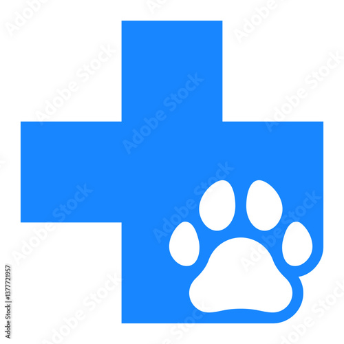 Pet paw with medical cross icon. Veterinary medicine and animal care symbol.