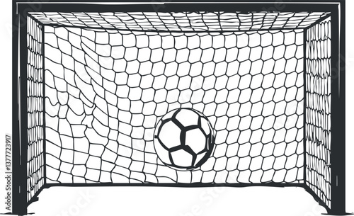 Illustration of a soccer ball hitting the back of a goal net, symbolizing a scored goal.