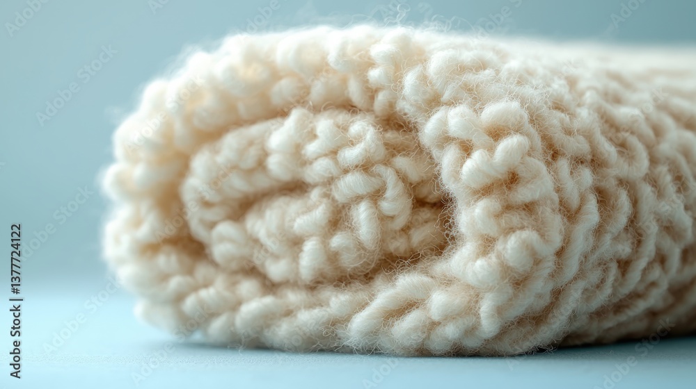 Soft fluffy soy cashmere blend in neutral oatmeal tone on a sky-blue background Soft fluffy soy cashmere blend in neutral oatmeal tone on a sky-blue background