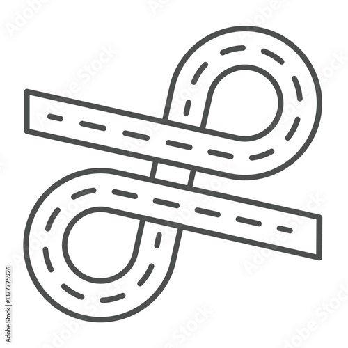 Two loop road tracks thin line icon, making road concept. Vector graphics. Road construction project plan sign on white background, outline style icon for mobile or web design.