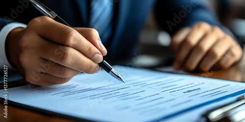 Close-up: Hand Signing Legal Document, Professional Business Setting