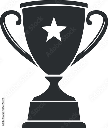 Black and white trophy icon with a star, symbolizing achievement and victory in competitions.