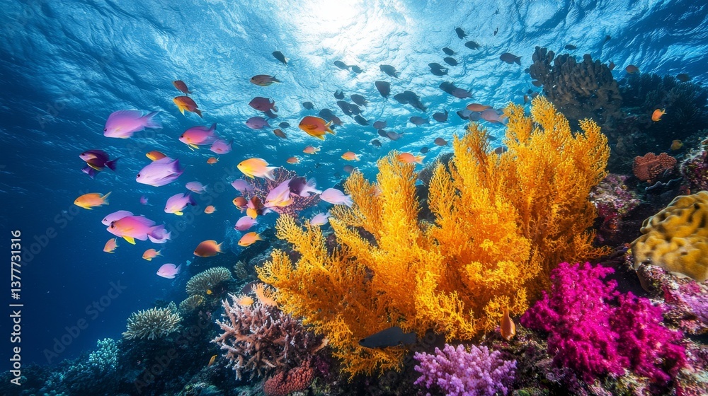 Fototapeta premium Colorful Underwater Tapestry with Vibrant Marine Life and Coral