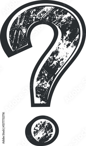 Grunge-style question mark symbol in black and white, representing inquiry and uncertainty.