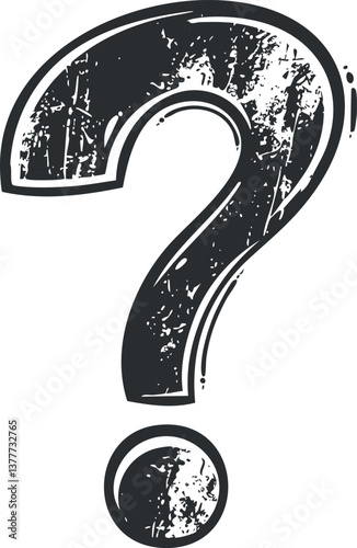 Grunge-style black and white question mark illustration representing mystery and uncertainty.