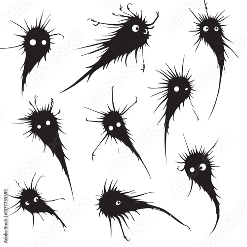 image of black microbes on a white background, black and white graphics, vector
