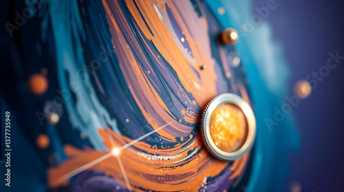 Abstract Macro Background with Paint Texture Metallic Elements and Light