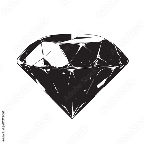 image of a diamond gemstone on a white background, black and white graphics, vector
