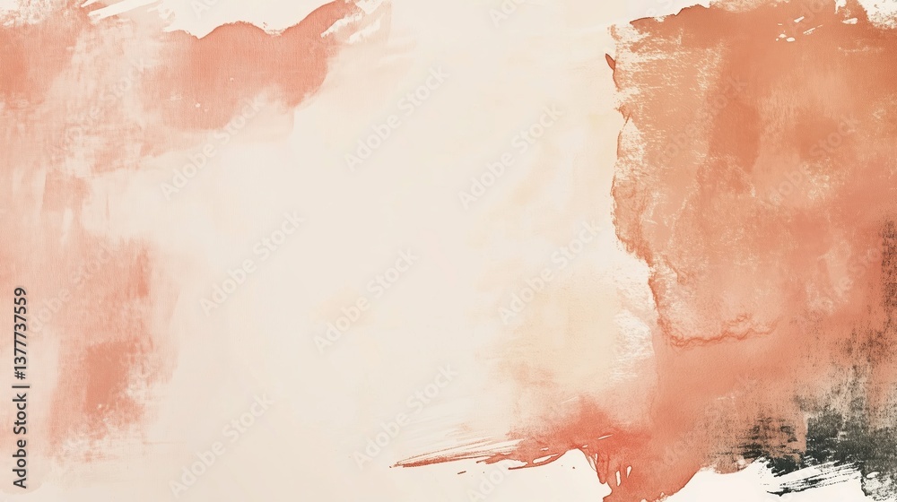 Fototapeta premium Artistic strokes of coral, beige, and black paint on canvas, textured abstract background