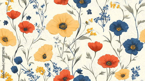 Floral pattern with colorful flowers and delicate leaves on a light background capturing a vibrant summer essence Generative AI