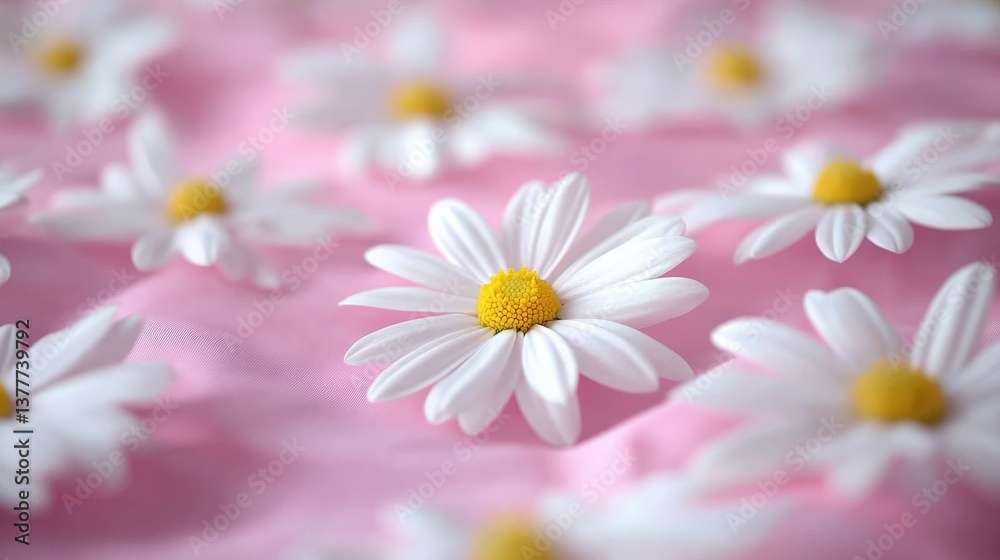 Obraz premium Beautiful Close-Up of White Daisies on Soft Pink Background for Spring Decor
