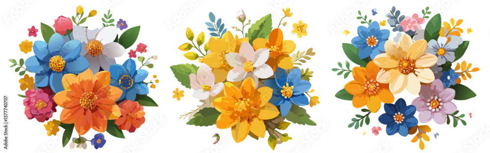 panorama spring flowers bouquet vector icon design