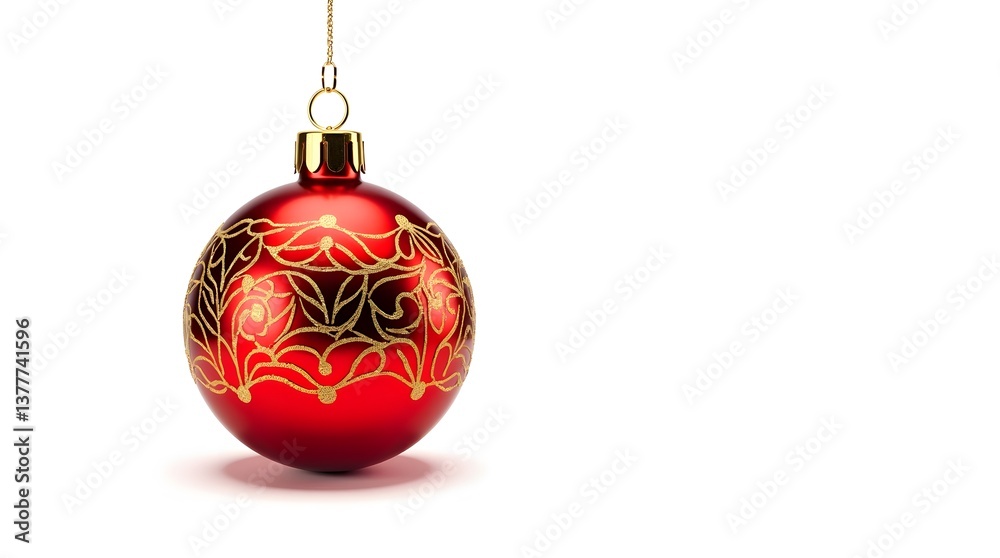 Decorative Red Christmas Bauble with Golden Floral Pattern Ornament Design Decorative Red Christmas Bauble with Golden Floral Pattern Ornament Design