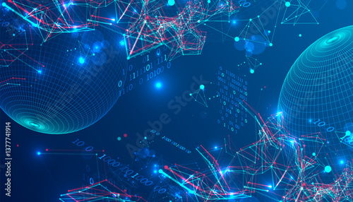 Digital network & data flow in cyberspace theme background. Vector.