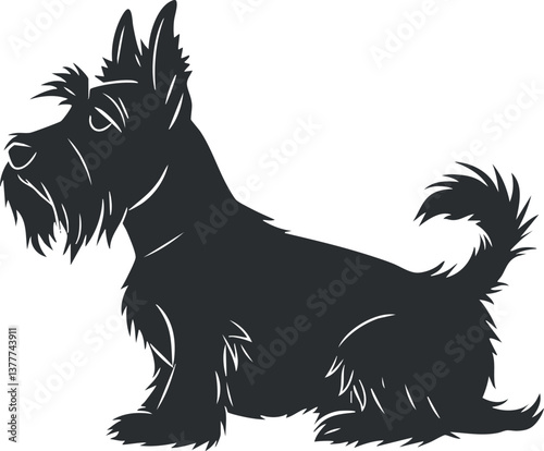 Black silhouette illustration of a Scottish Terrier dog on a white background.