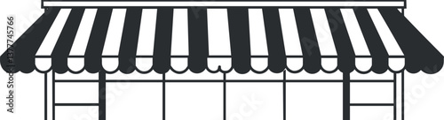 Black and white striped awning design for storefronts, providing shade and protection.