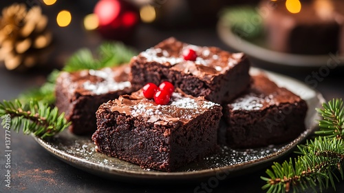 Close up of chocolate brownies for christmas celebration