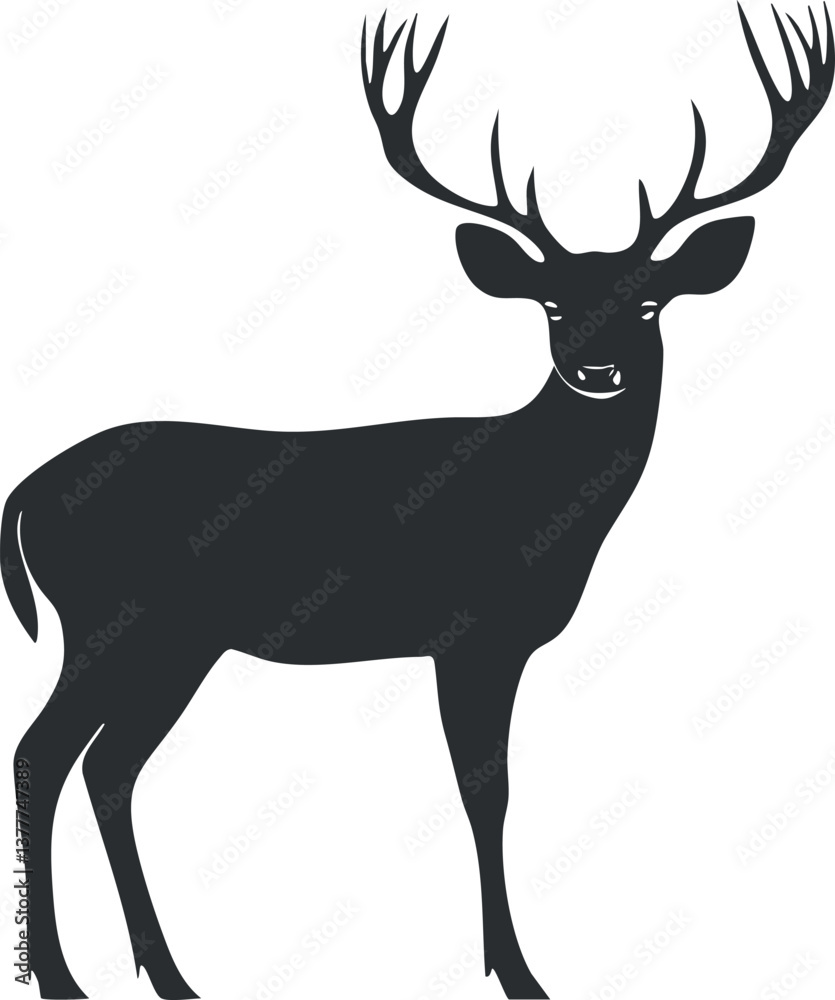 Fototapeta premium Silhouette of a deer with antlers, showcasing its elegant outline against a white background.