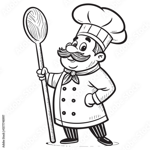mascot chef full body cartoon character vector engraving illustration