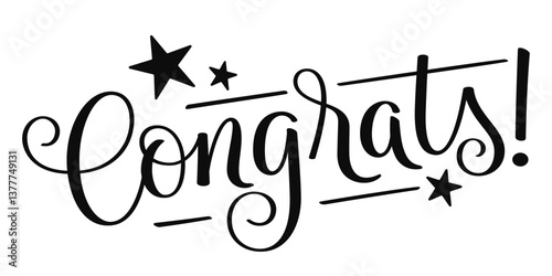 Congrats! black vector hand lettering banner with stars