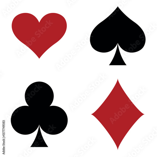 Playing card suit symbol set - four shapes of Hearts, Spades, Clubs and Diamonds symbols, vector illustration