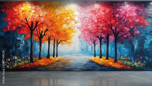Abstract trees with colorful leaves