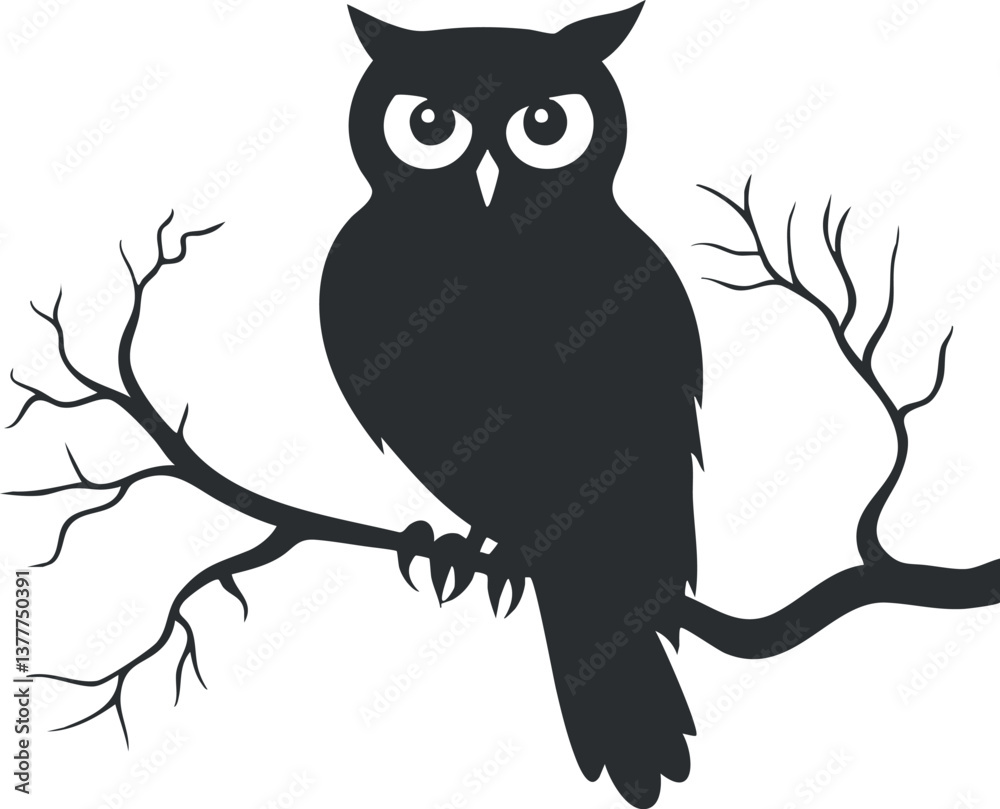 Fototapeta premium Silhouette of an owl perched on a branch, showcasing its distinct features and watchful gaze.