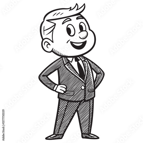 mascot business man full body cartoon character vector engraving illustration