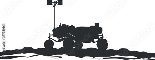 Silhouette of a space rover exploring a rugged terrain, highlighting technology and exploration themes.